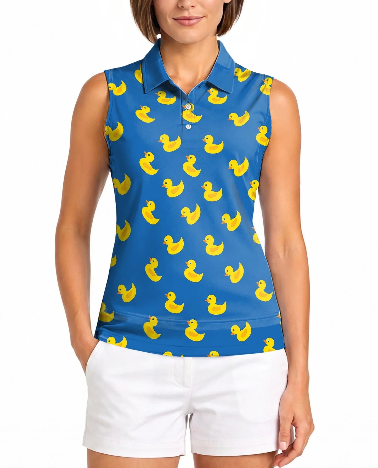 Yellow Rubber Duck Sleeveless Polo Shirt for Women | Azhawaiian