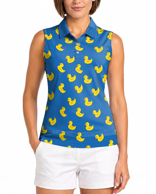 Yellow Rubber Duck Sleeveless Polo Shirt for Women | Azhawaiian
