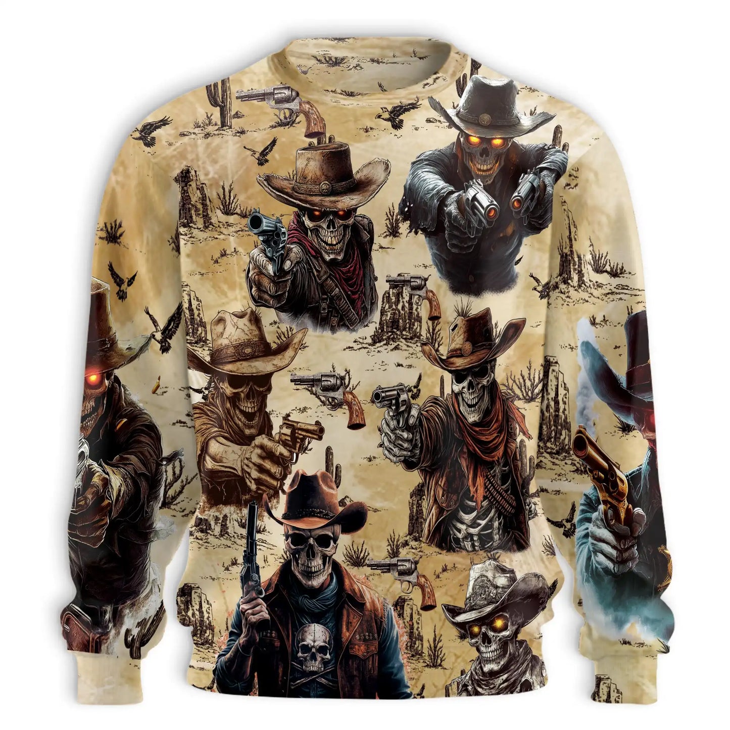 Skeleton Cowboy Gunslinger Sweatshirt – Colorful Graphic 3D All Over Print Design