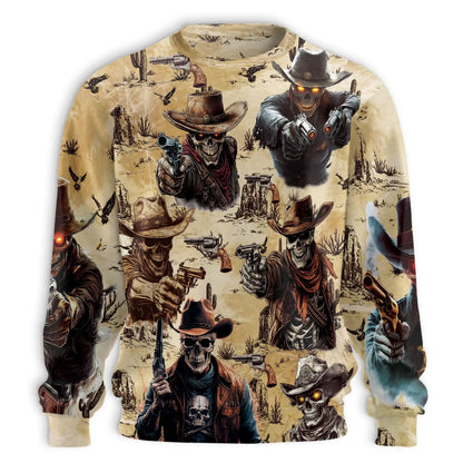 Skeleton Cowboy Gunslinger Sweatshirt – Colorful Graphic 3D All Over Print Design