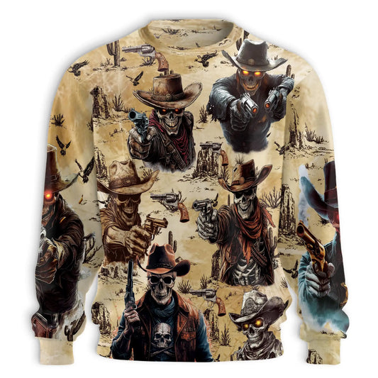 Skeleton Cowboy Gunslinger Sweatshirt – Colorful Graphic 3D All Over Print Design