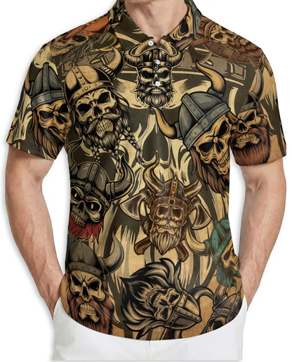 Viking Skull 3D Polo Shirt for Men, Norse Warrior Gothic Style | Azhawaiian