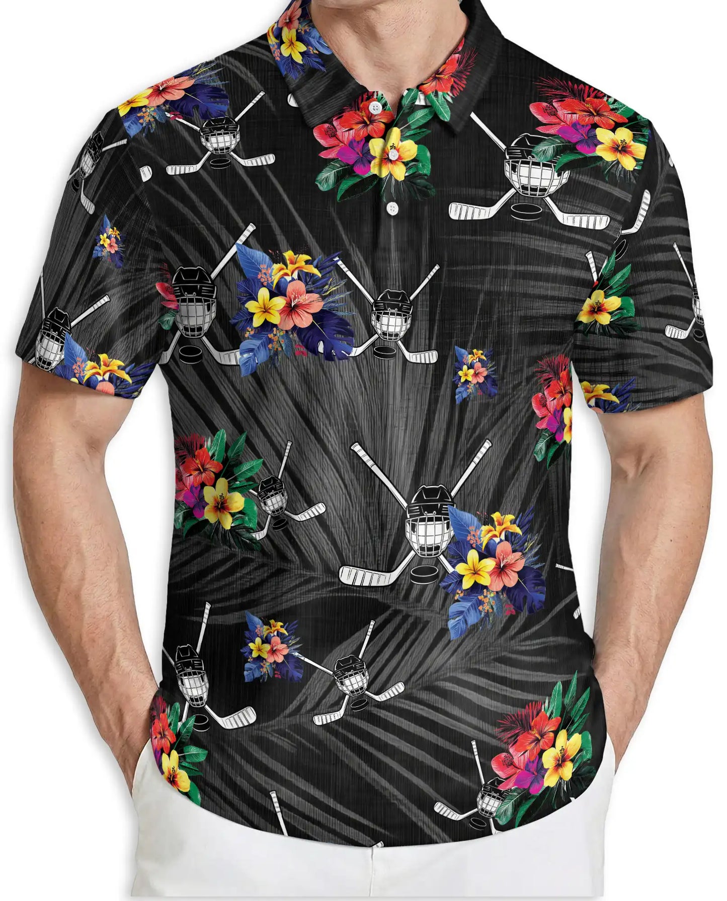 Hockey Polo Shirt, Tropical Floral Sports Print | Azhawaiian