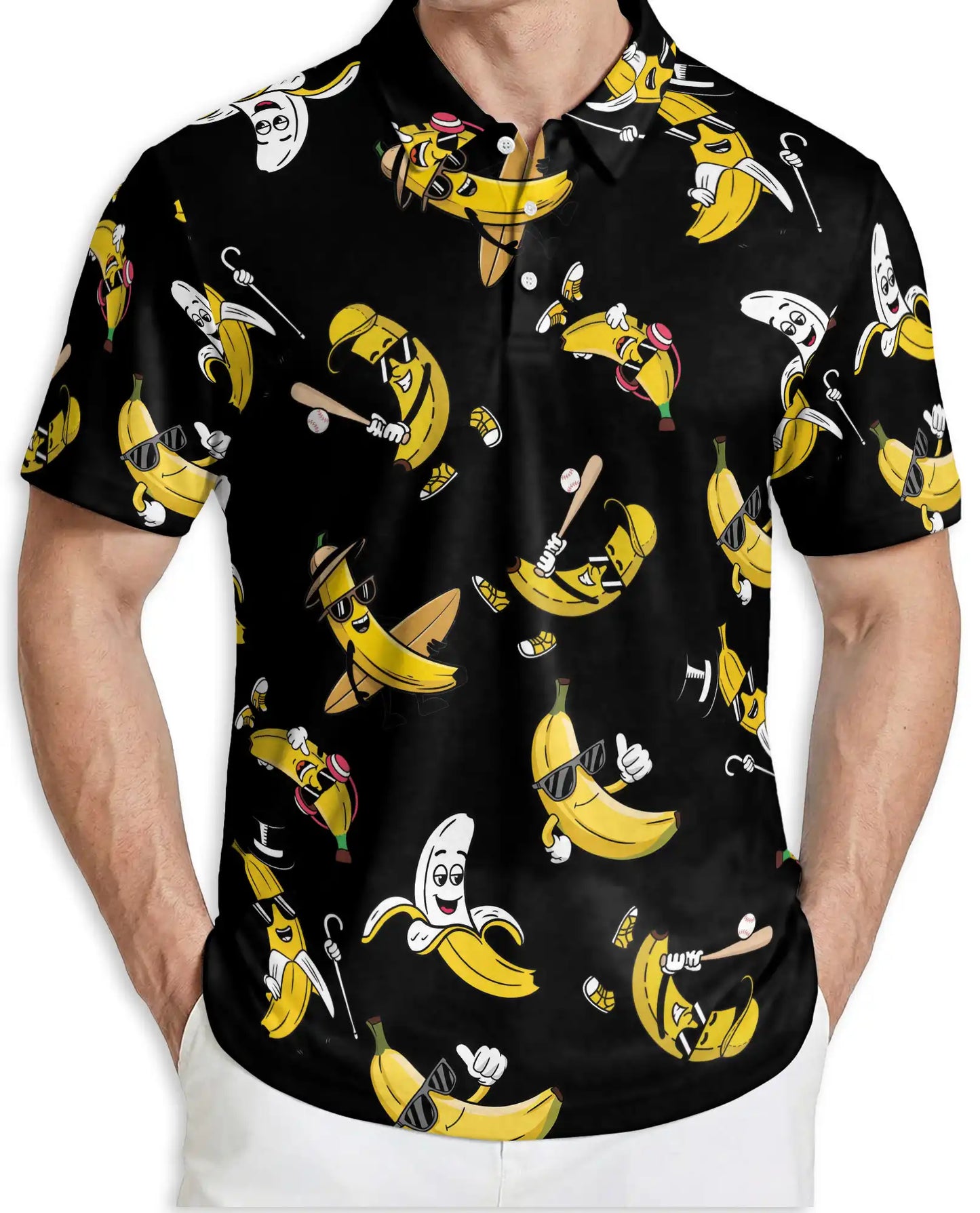 Funny Banana Cartoon 3D Polo Shirt for Men, Cool Fruit Humor Style | Azhawaiian