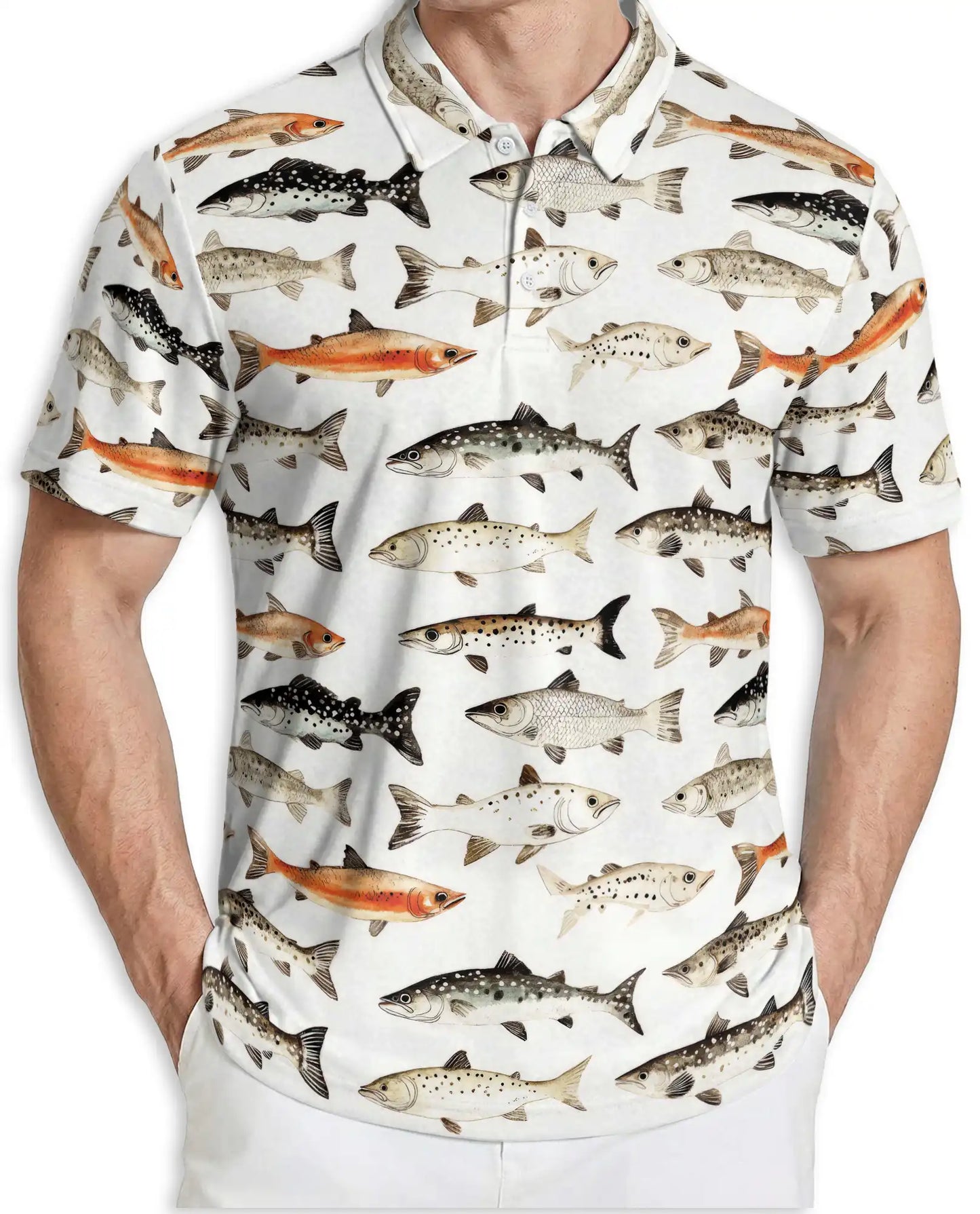 Freshwater Fish Species Polo Shirt for Men- Angler Fish Pattern | Azhawaiian