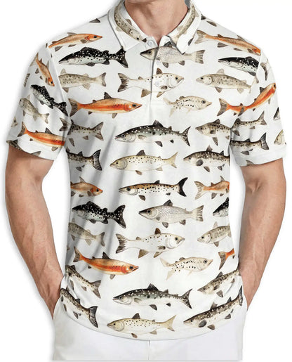Freshwater Fish Species Polo Shirt for Men- Angler Fish Pattern | Azhawaiian