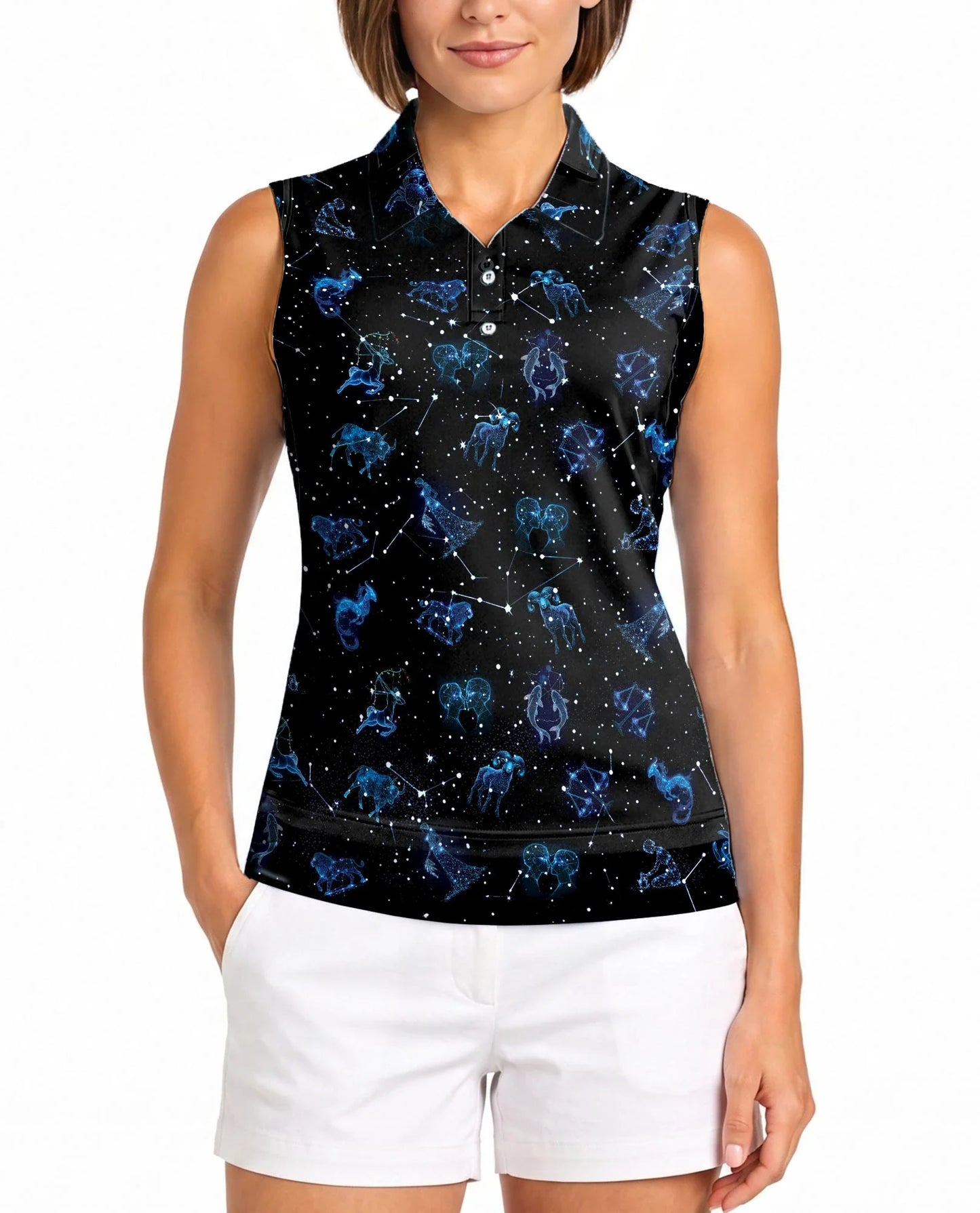Zodiac Print Sleeveless Polo Shirt for Women | Azhawaiian