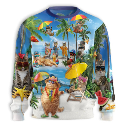 Cats Summer Beach Sweatshirt – Tropical 3D All Over Print Design