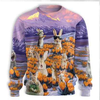 Rabbits in the Snow Sweatshirt – Colorful Graphic 3D All Over Print Design