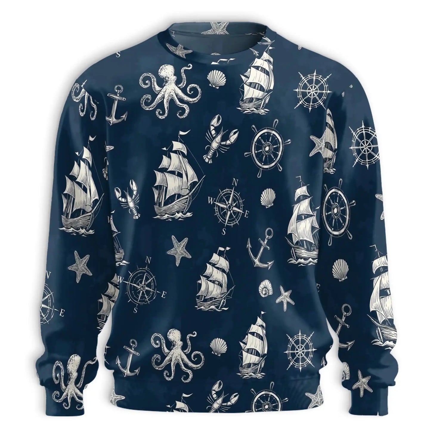 Vintage Nautical Pattern Sweatshirt – Vintage 3D All Over Print Design