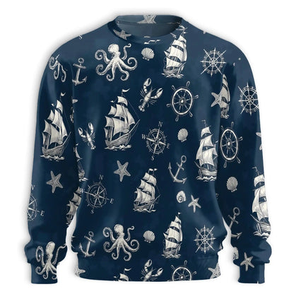 Vintage Nautical Pattern Sweatshirt – Vintage 3D All Over Print Design