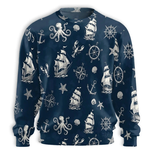 Vintage Nautical Pattern Sweatshirt – Vintage 3D All Over Print Design