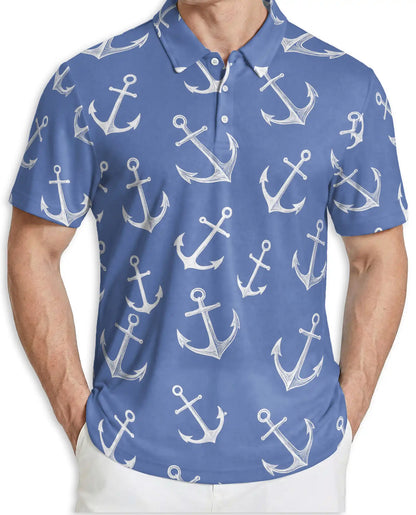 Nautical Anchor Polo Shirt, Coastal Ocean Print | Azhawaiian