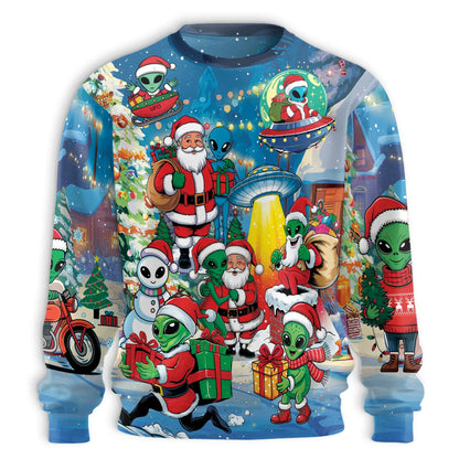 Alien and Santa Claus Christmas Sweatshirt – Christmas 3D All Over Print Design