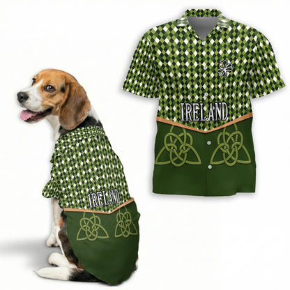 Ireland St Patrick’s Day Matching Dog Owner Hawaiian Shirts, Funny Pet Aloha Shirt for Beach Vacation - Azhawaiian