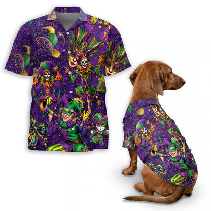 Mardi Gras Clown Beach Matching Dog Owner Hawaiian Shirts, Funny Pet Aloha Shirt for Beach Vacation - Azhawaiian
