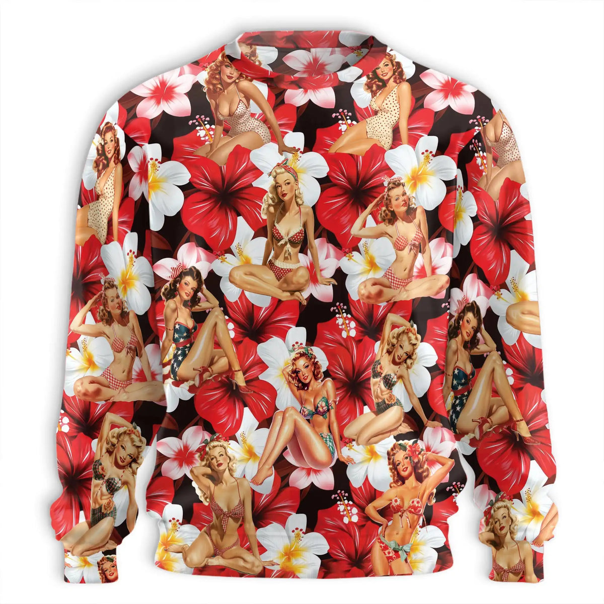 Pinup Girls Retro Tropical Red Sweatshirt – Tropical Vintage 3D All Over Print Design