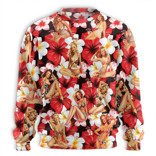 Pinup Girls Retro Tropical Red Sweatshirt – Tropical Vintage 3D All Over Print Design