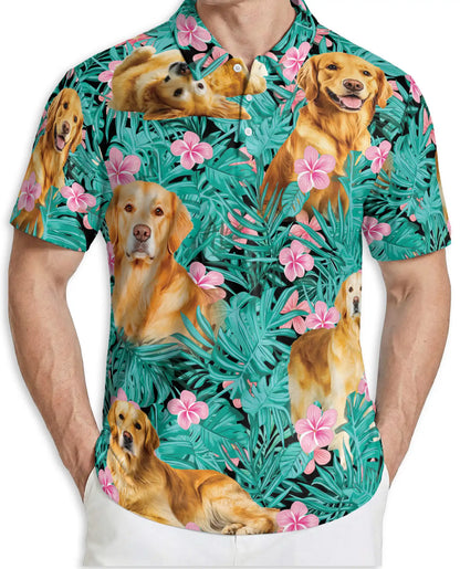 Golden Retriever Tropical Hibiscus Polo Shirt-Hawaiian Floral Dog Print | Azhawaiian