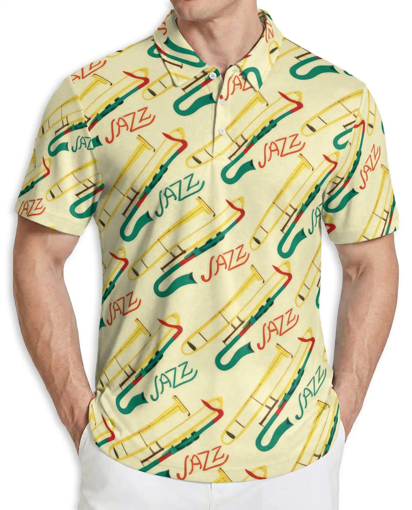 Jazz Instrument Pattern Polo Shirt | Azhawaiian