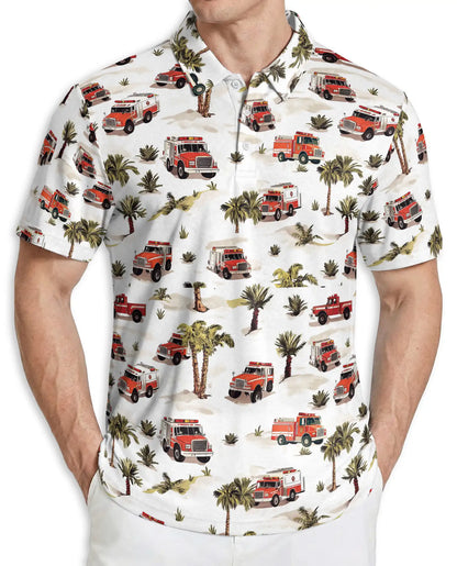 Fire Truck Pattern Polo Shirt | Azhawaiian