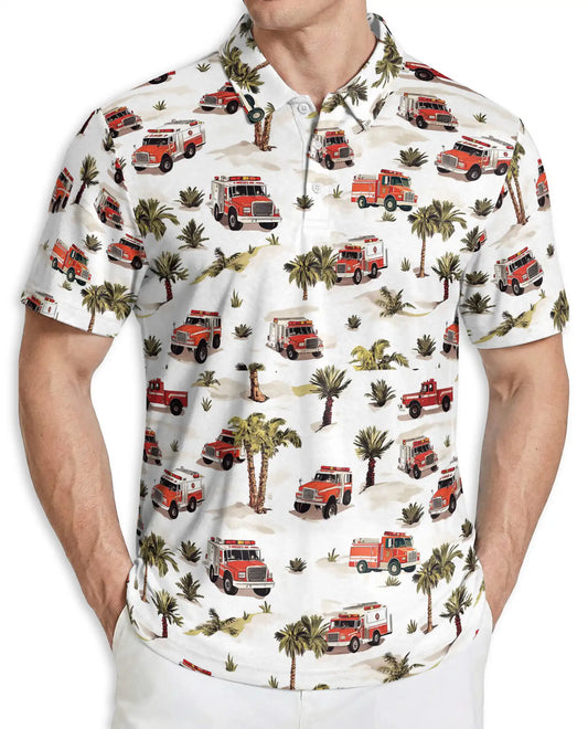 Fire Truck Pattern Polo Shirt