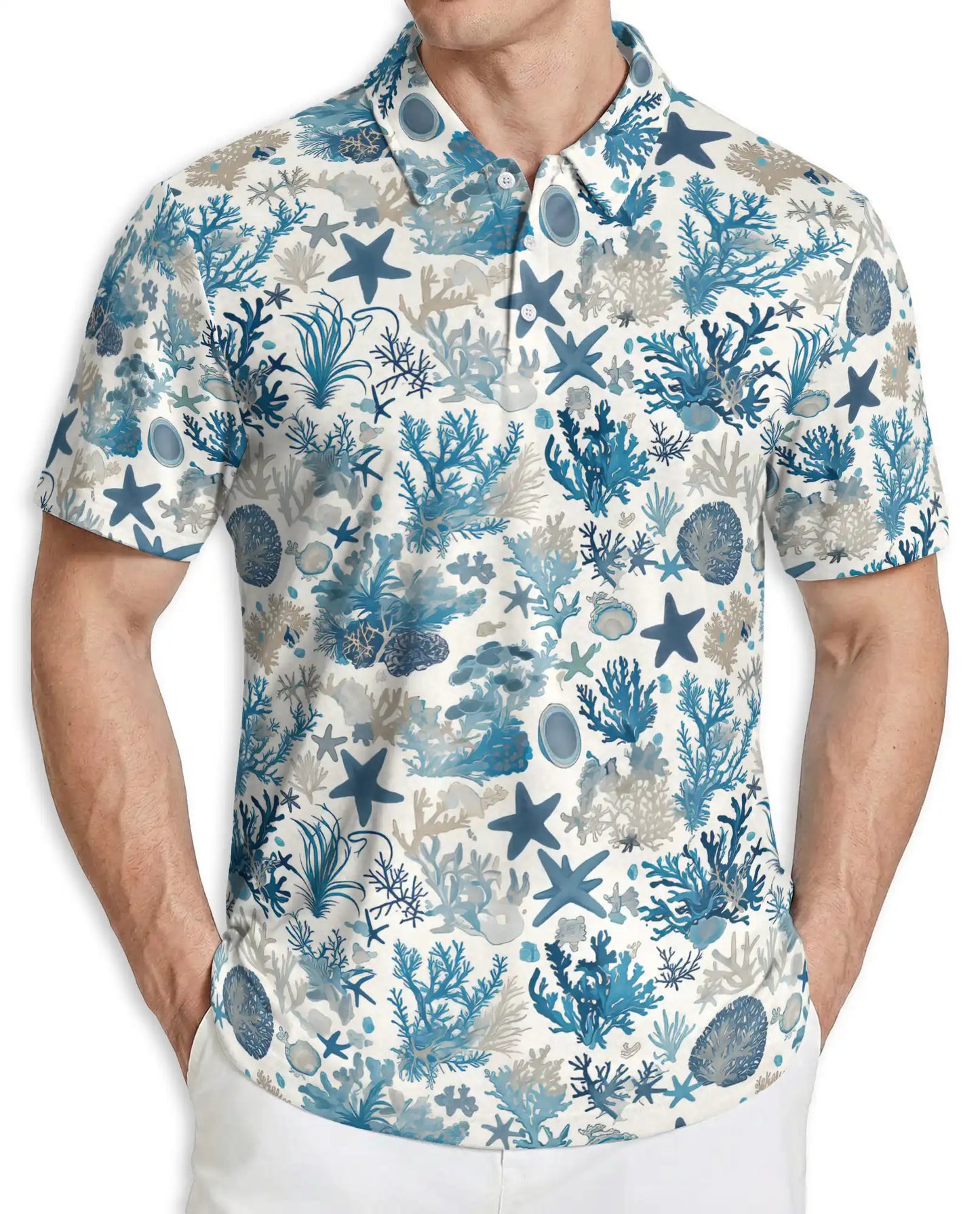 Ocean Coral Polo Shirt, Coastal Sea Life Style | Azhawaiian
