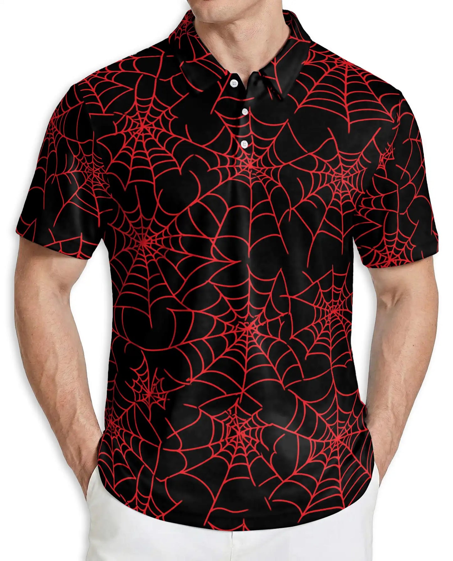 Spider Web Polo Shirt, Gothic Halloween Print | Azhawaiian