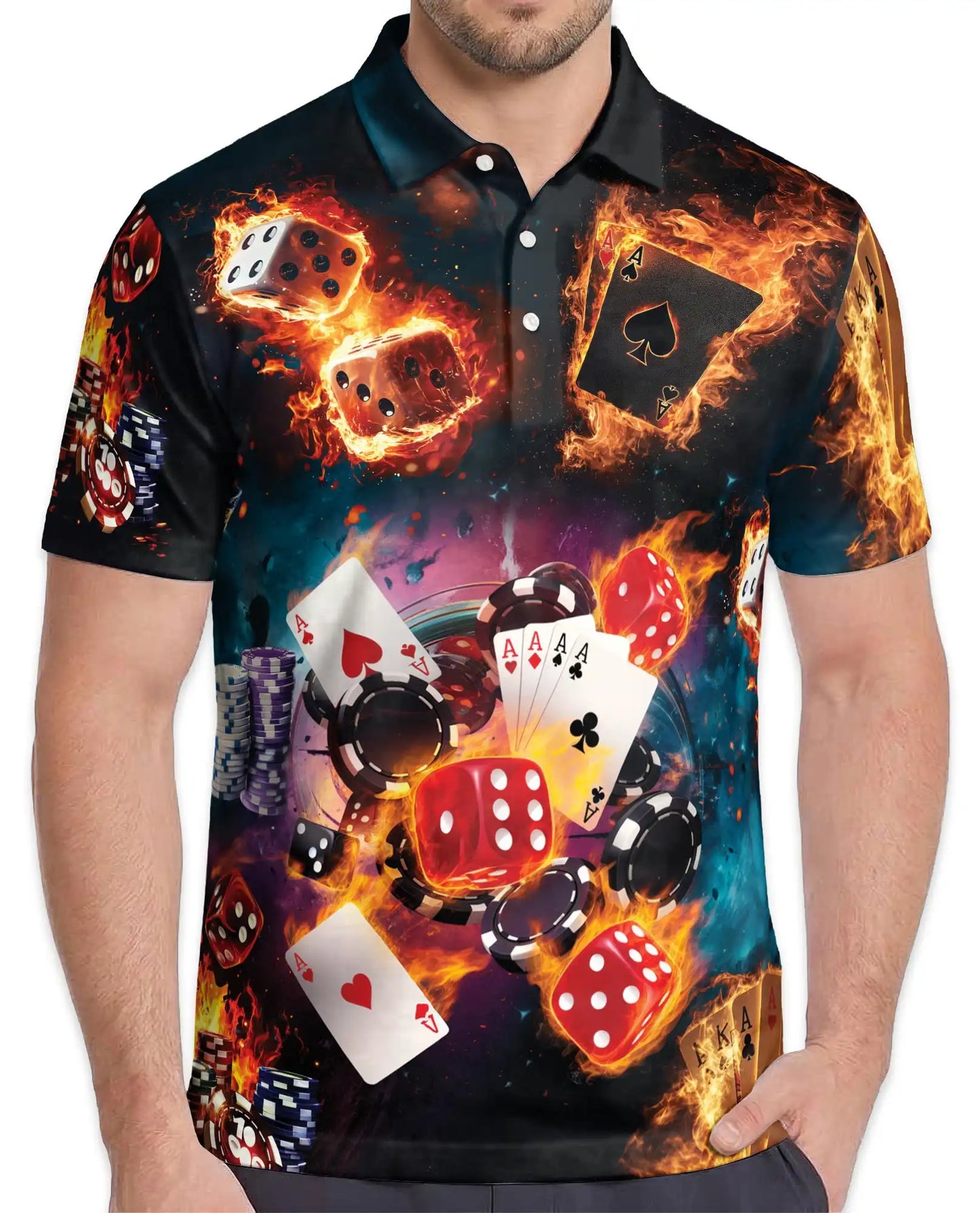 Casino Poker Polo Shirt - Lucky Cards & Dice Style | Azhawaiian