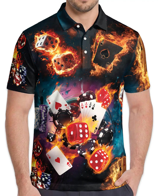 Casino Poker Polo Shirt - Lucky Cards & Dice Style