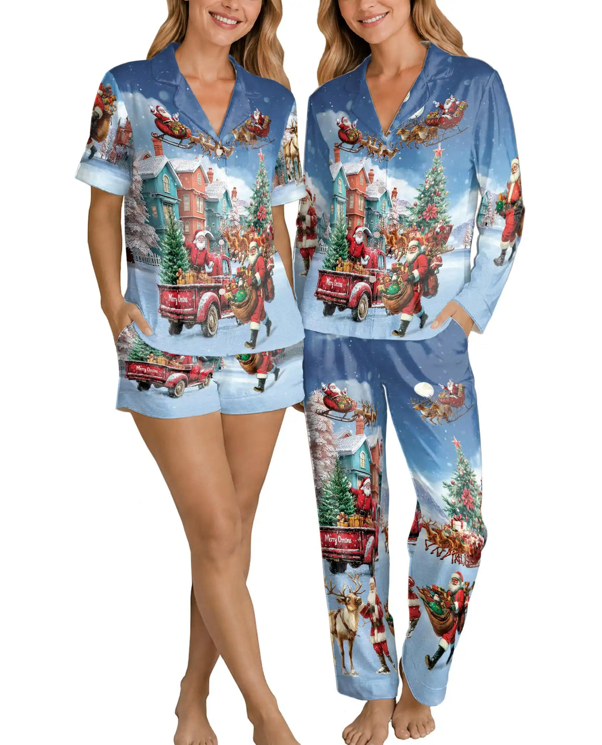 Santa Christmas Pajama Set for Women, Winter Holiday Sleepwear