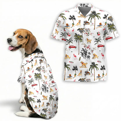 Cute Golden Retriever Beach Print Matching Dog Owner Hawaiian Shirts, Funny Pet Aloha Shirt for Beach Vacation - Azhawaiian