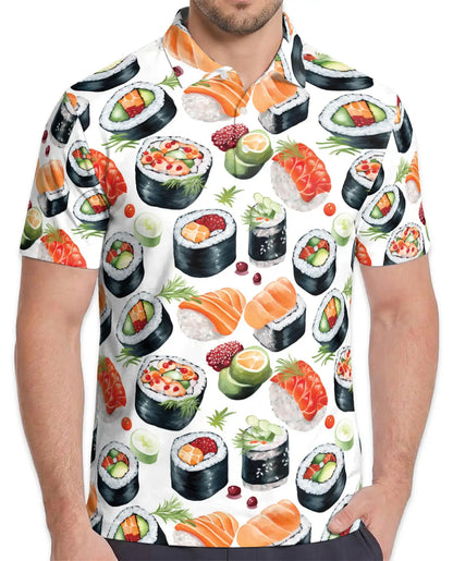 Sushi Roll Polo Shirt for Men, Japanese Food Style | Azhawaiian