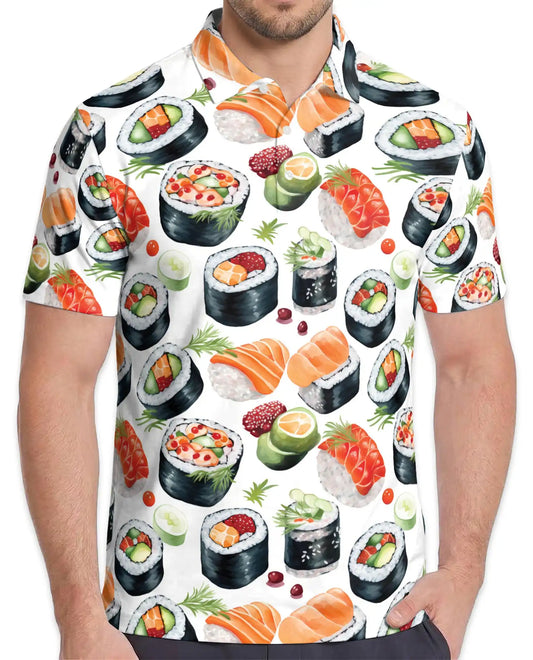 Sushi Roll Polo Shirt for Men, Japanese Food Style | Azhawaiian