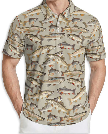 Trout Fishing Polo Shirt for Men- Print Freshwater Fish | Azhawaiian