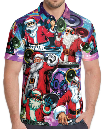 DJ Santa Claus Christmas Party Polo Shirt for Men- Funny Holiday Xmas | Azhawaiian