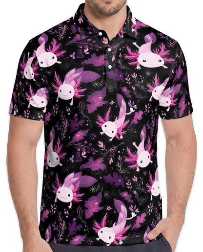 Purple Axolotl Polo Shirt for Men, Cute Aquatic Style | Azhawaiian