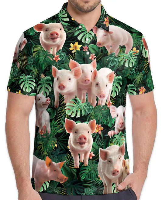 Tropical Pig Polo Shirt, Farm Animal Island Style | Azhawaiian