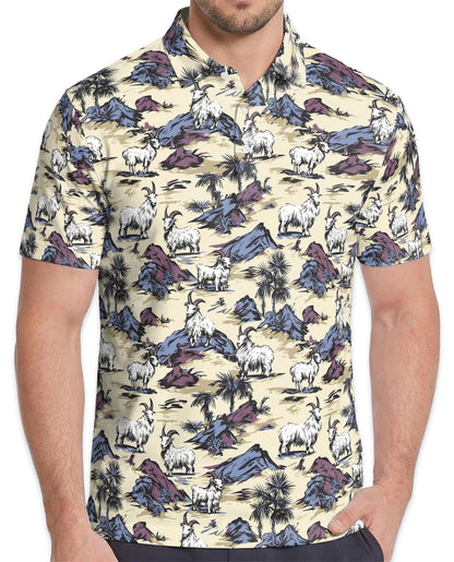 Goat Island Polo Shirt for Men, Tropical Animal Vacation Style | Azhawaiian