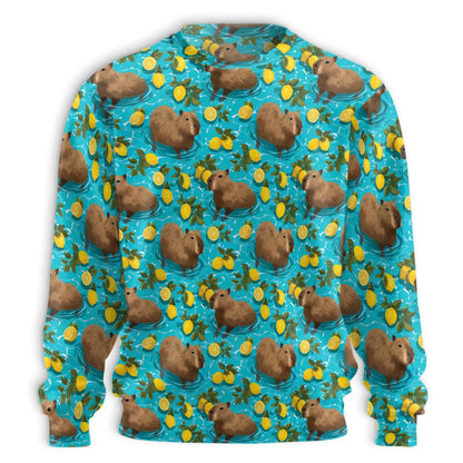 Cute Capybara in Water with Lemons Sweatshirt – Tropical 3D All Over Print Design