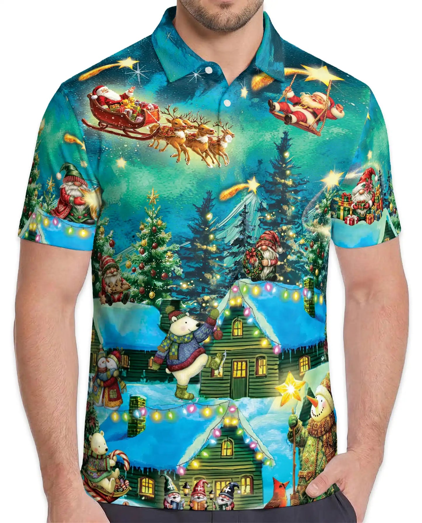 Christmas Holiday Polo Shirt for Men, The Magical Night Design | Azhawaiian
