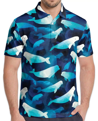 Beluga Whale Polo Shirt for Men, Ocean Wildlife Style | Azhawaiian