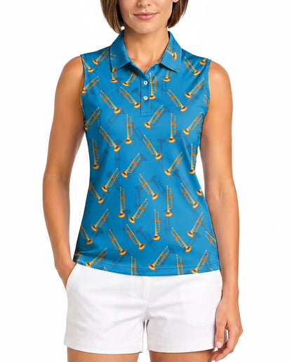 Trombone Pattern Sleeveless Polo Shirt for Women | Azhawaiian