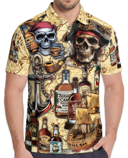 Caribbean Pirate Skull Polo Shirt for Men, Tropical Adventure Style | Azhawaiian