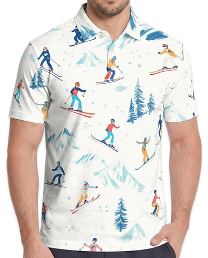 Ski Pattern Polo Shirt for Men, Winter Sports Style | Azhawaiian