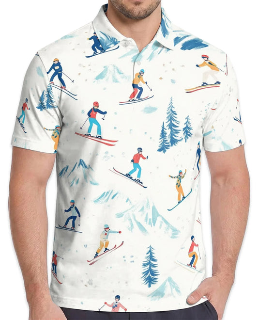 Ski Pattern Polo Shirt for Men, Winter Sports Style | Azhawaiian