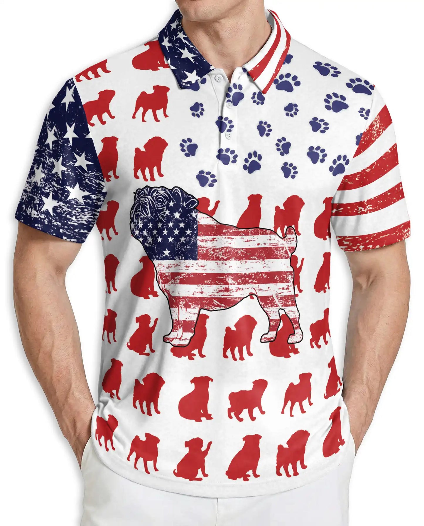 American Flag Pug Dog Polo Shirt | Azhawaiian