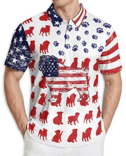 American Flag Pug Dog Polo Shirt | Azhawaiian