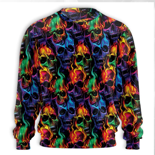 Flame Skull Sweatshirt – Colorful Graphic 3D All Over Print Design