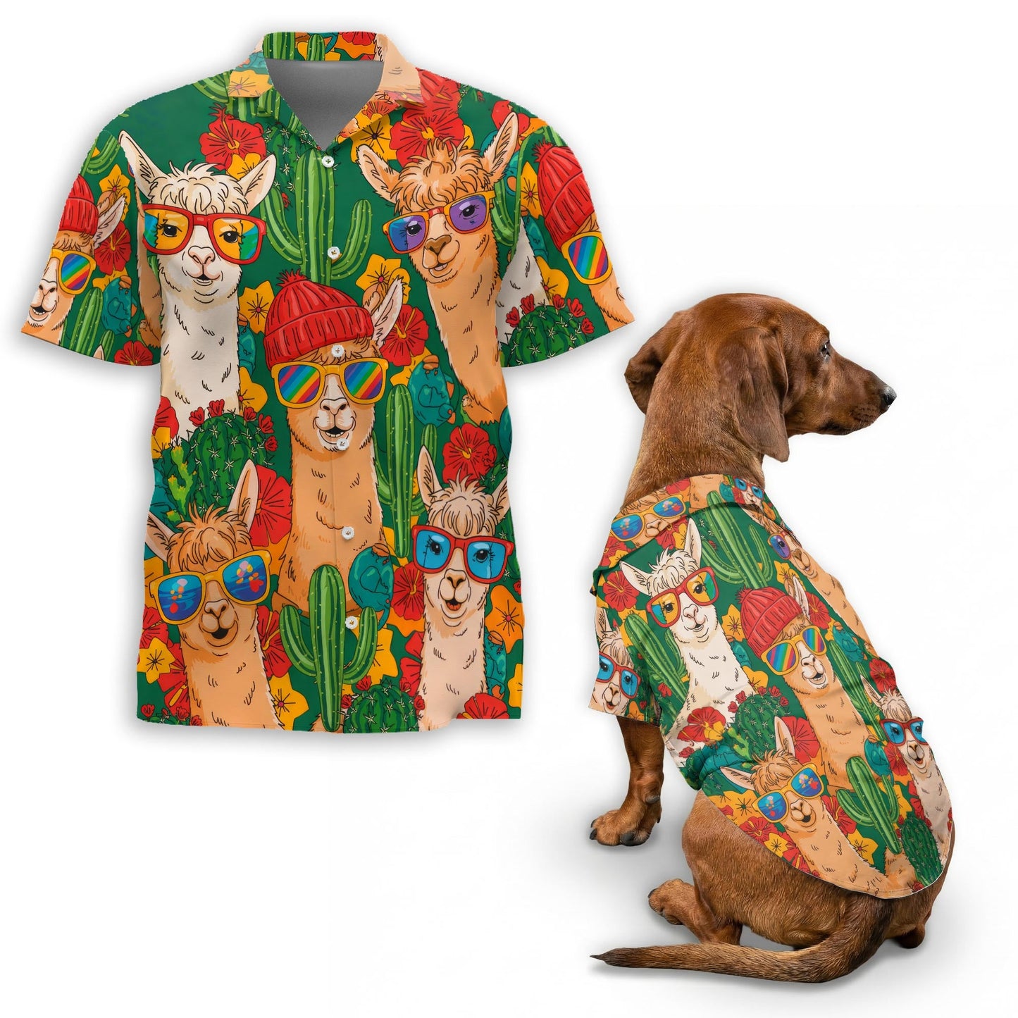 Llamazing Tropical Llama Matching Dog Owner Hawaiian Shirts, Funny Pet Aloha Shirt for Beach Vacation - Azhawaiian